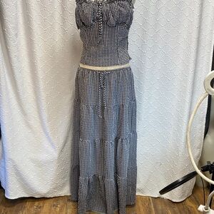 Sienna Sky size XL Black White Checkered Gingham Skirt Set crop top maxi skirt
